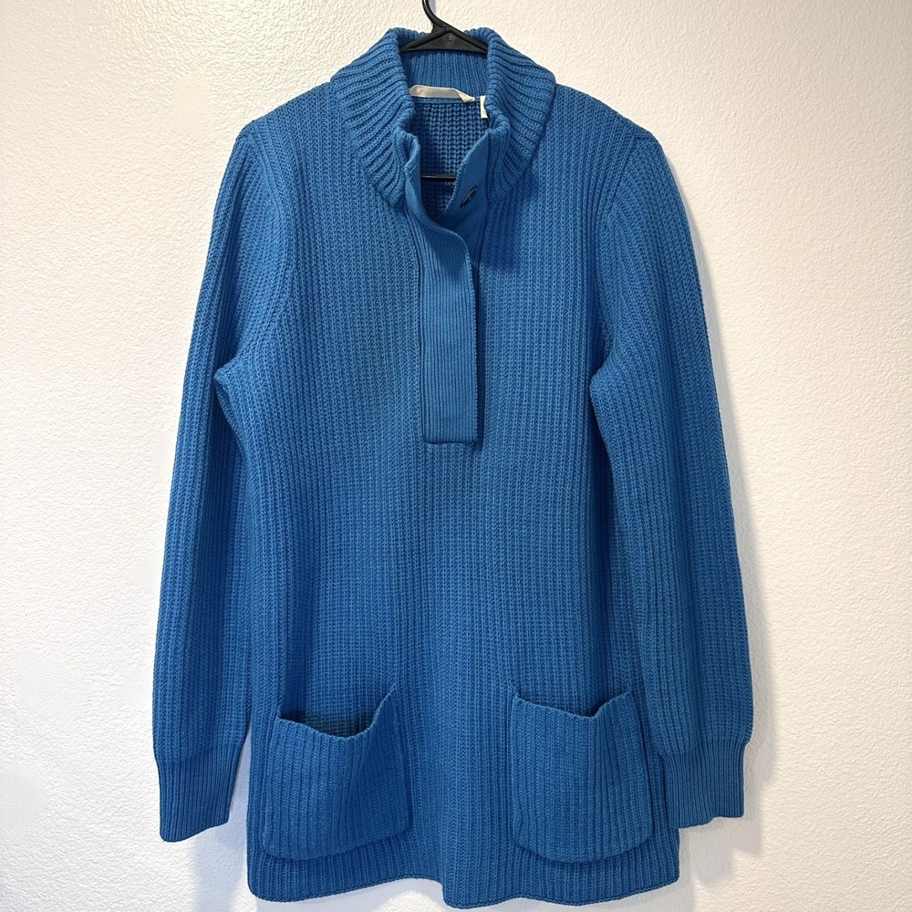 Soft Surroundings Size-M Highland Blue Ribbed Knit Mock Neck Tunic Sweater